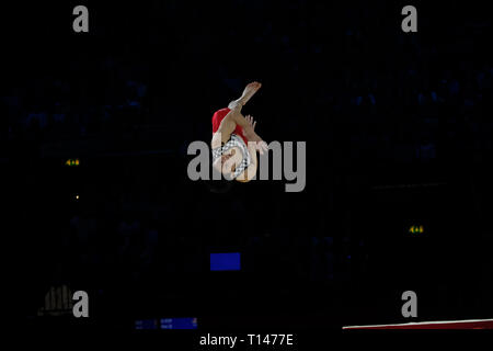 Birmingham, Royaume-Uni. 23 mars 2019.Kazuma Kaya (JPN) à l'exécution de la compétition masculine de la Coupe du Monde de Gymnastique à Birmingham, Royaume-Uni. Credit : Giovanni Strondl. Banque D'Images