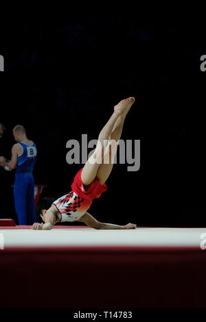 Birmingham, Royaume-Uni. 23 mars 2019.Kazuma Kaya (JPN) à l'exécution de la compétition masculine de la Coupe du Monde de Gymnastique à Birmingham, Royaume-Uni. Credit : Giovanni Strondl. Banque D'Images