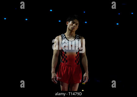 Birmingham, Royaume-Uni. Mar 23, 2019. Kazuma Kaya (JPN) à l'exécution de la compétition masculine de la Coupe du Monde de Gymnastique à Birmingham, Royaume-Uni. Credit : Giovanni Strondl/Alamy Live News Banque D'Images