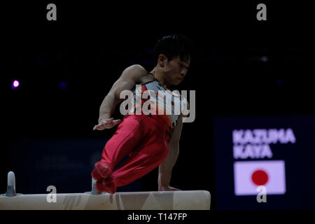 Birmingham, Royaume-Uni. Mar 23, 2019. Kazuma Kaya (JPN) à l'exécution de la compétition masculine de la Coupe du Monde de Gymnastique à Birmingham, Royaume-Uni. Credit : Giovanni Strondl/Alamy Live News Banque D'Images