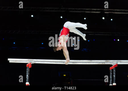 Birmingham, UK. Mar 23, 2019. Christian Baumann (SUI), d'effectuer au cours de la Men's session de la Coupe du Monde de Gymnastique 2019 à l'Arène de Genting/Resorts World Arena, Birmingham, UK le samedi 23 mars 2019. Credit : Iain Scott Photography/Alamy Live News Banque D'Images