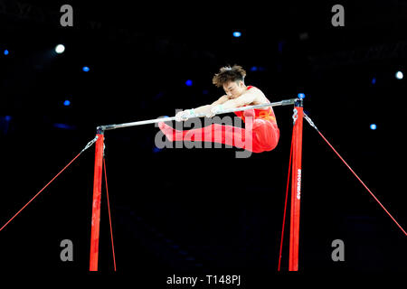 Birmingham, UK. 23 mars 2019. Sun Wei (CHN), l'exécution au cours de la Men's session de la Coupe du Monde de Gymnastique 2019 à l'Arène de Genting/Resorts World Arena, Birmingham, UK le samedi 23 mars 2019. Banque D'Images