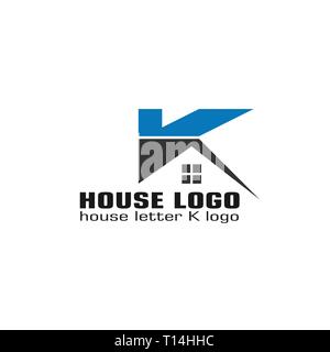 Lettre K house logo, lettre k immobilier graphique modèle logo entreprise logo de la construction.. Illustration de Vecteur