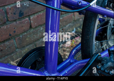 Une petite grenouille mauve enfants vélo. Banque D'Images