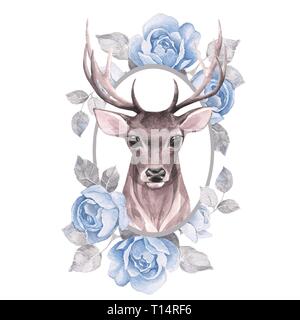 Le cerf noble et de roses Banque D'Images