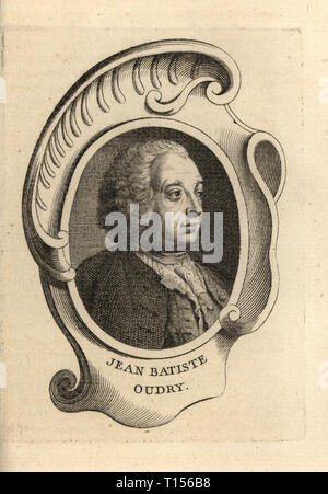 Portrait de Jean-Baptiste Oudry, peintre rococo français, graveur, designer et tapisserie 1686-1755. Jean Baptiste Oudry. La gravure sur cuivre après un portrait de Jean-Baptiste Perronneau de Antoine-Joseph Dezallier d'Argenvilleâ€™Abrege de la vie des plus fameux peintres, vit des artistes les plus célèbres, de Bure de lâ€™Aine, Paris, 1762. Banque D'Images