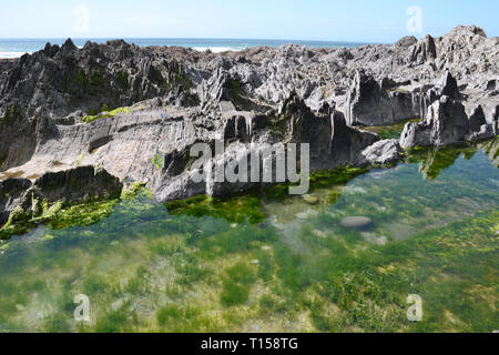 Des rochers sur la plage de Woolacombe, Woolacombe Bay, Devon, UK Banque D'Images