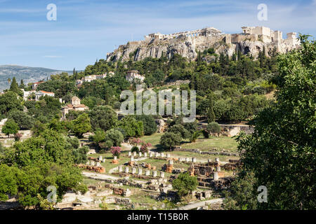Grèce, Athènes, vue de l'ancienne Agora à l'Acropole Banque D'Images