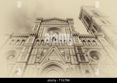 La cathédrale de Florence, officiellement appelée Cathédrale de Sainte Marie de la fleur, dans la Piazza del Duomo, Florence, Toscane, Italie. Banque D'Images