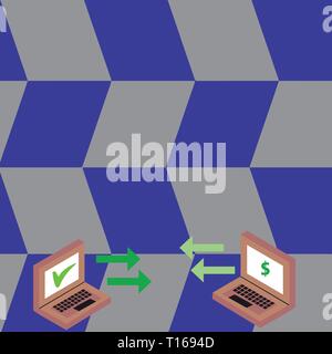 Flèches d'échange entre deux Ordinateur portable avec service de signer et vérifier Icons Design concept copie vide d'affaires moderne de l'espace Résumé Contexte Illustration de Vecteur