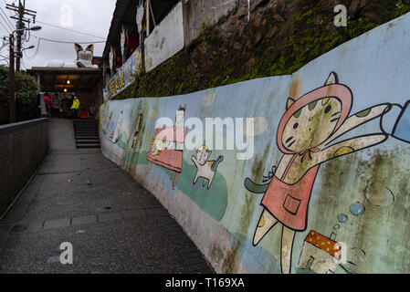 Houtong cat village. Taiwan célèbre chat population. Le village est le long de la ligne de train Pingxi, laissant de Ruifang district, New Taipei City, Taiwan. Banque D'Images