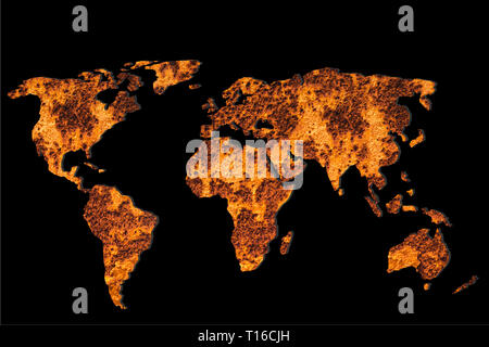 Carte du monde décrit environ avec remplissage en métal sur fond gris Banque D'Images