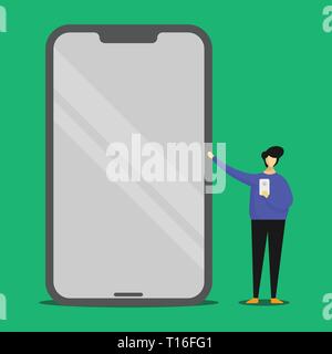 Présentant l'homme immense écran vide tout en maintenant un autre mobile smartphone Design business concept copie vide moderne l'espace abstract background Illustration de Vecteur