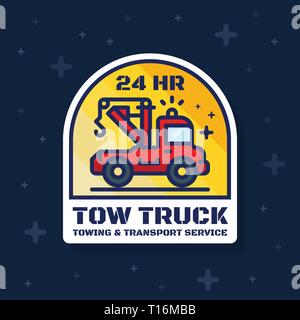Badge de dépanneuse bannière. Remorquage et transport service sticker design. Vector illustration Illustration de Vecteur