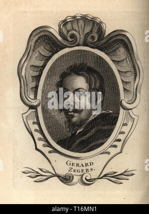 Portrait de Gérard Seghers, peintre flamand, collectionneur et marchand d'objets d'art 1591-1651. Gerard Zegers. La gravure sur cuivre après un portrait par Anthony Van Dyck de Antoine-Joseph Dezallier d'Argenvilleâ€™Abrege de la vie des plus fameux peintres, vit des artistes les plus célèbres, de Bure de lâ€™Aine, Paris, 1762. Banque D'Images