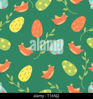 Cartoon vector seamless pattern avec les oeufs de Pâques et les oiseaux. Arrière-plan lumineux design. Illustration de Vecteur