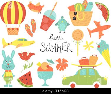 Série d'illustrations vectorielles cartoon. Fête d'été, voyage, pastèques. Illustration de Vecteur