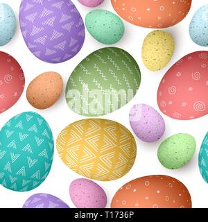 Ornée de couleurs joyeuses Pâques oeufs petits et grands modèle transparente . Ensemble d'oeufs de Pâques avec différentes textures simples on white Illustration de Vecteur