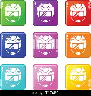 Casque de hockey icons set 9 couleurs Illustration de Vecteur