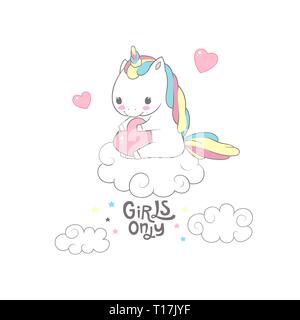 Mignon Bébé Licorne filles uniquement Typographie Poster Illustration de Vecteur