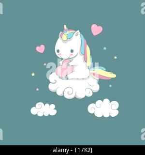 Inspiration Baby Unicorn sur l'amour de Cloud Print Illustration de Vecteur