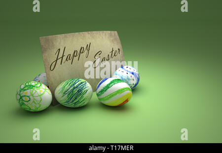 Joyeuses pâques remarque sur fond vert Banque D'Images