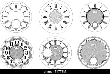 Horloge mise isolé sur fond blanc. Votre conception du vecteur. Vintage horloge chiffre romain illustration. Numéro de l'échelle noire ronde Illustration de Vecteur