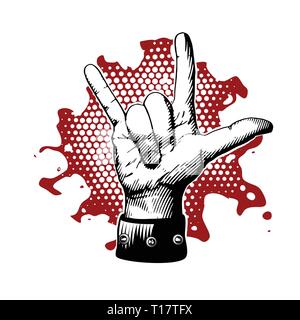 Rock and Roll, metal devil horns geste. Signe de main. Illustration de Vecteur