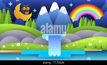 Belle illustration avec Blue Night Paysage de montagne. Vector Illustration Papier peint. Panorama Paysage vectoriel. Beau paysage d'été. Illustration de Vecteur