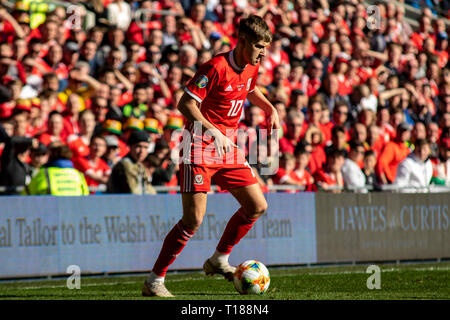 Cardiff, Wales, UK. 24Th Mar 2019. David Brooks du Pays de Galles en action contre la Slovaquie. Pays de Galles v Slovaquie UEFA Euro 2020 Qualificatif au Cardiff City Stadium. Credit : Lewis Mitchell/Alamy Live News Banque D'Images