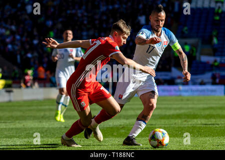 Cardiff, Wales, UK. 24Th Mar 2019. David Brooks du Pays de Galles en action contre la Slovaquie. Pays de Galles v Slovaquie UEFA Euro 2020 Qualificatif au Cardiff City Stadium. Credit : Lewis Mitchell/Alamy Live News Banque D'Images