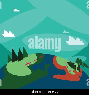 Sur la montagne avec de randonnée balisé et pistes de trekking pour l'extérieur Design business Ads concept Empty espace copie du modèle de texte pour site web Annonce isola Illustration de Vecteur