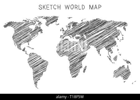 Sketch carte du monde Illustration de Vecteur