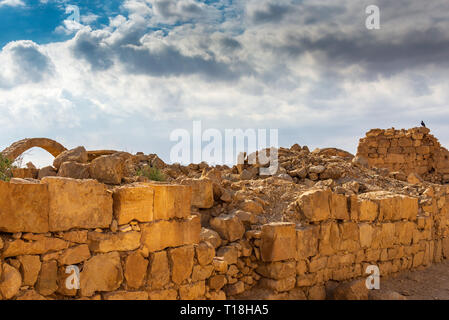 SHIVTA, Israël / FEB 18, 2018 : cette ancienne ville nabatéenne chrétienne dans désert israélien du Néguev a été abandonné quelque 200 ans après la conquête musulmane je Banque D'Images