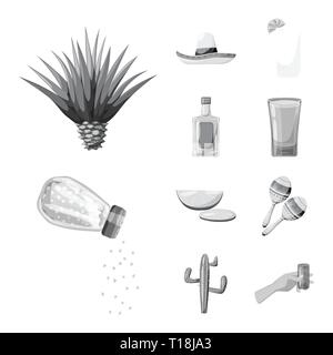 Agave sombrero,cocktail,bouteille,verre,DE,tilleul,,maracas,cactus,plante,eau,alcool mexicain,sel,instrument,vert,voyager,verre,alimentation,fort,hochet,texture,pub,succulentes,sucre,froid,gin,fajita,fiesta,party,fête,cafe,Latin,carnaval,national,Mexique,tequila,set,icône,,illustration,collection,isolé,design,graphisme,élément signe,gris,noir,vecteurs vecteur , Illustration de Vecteur