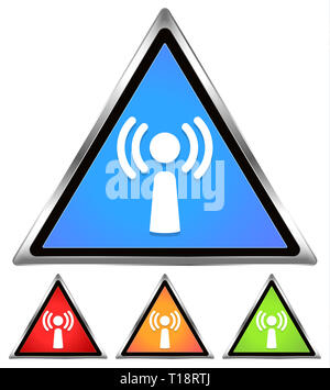 Connexion Wi-Fi au réseau local / Antennes / Signal / spot wifi gratuit-salon-café sign - bleu, rouge, orange, vert Banque D'Images