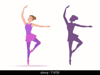 Ensemble de danseuse et sa silhouette sur un fond blanc. Illustration de Vecteur