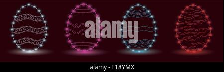 Mettre les oeufs de Pâques abstrait composé de lignes et de points lumineux ou au néon. Résumé en forme de triangle d'oeufs. Happy Easter Egg. Vector illustration Illustration de Vecteur