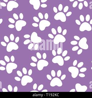 Toile avec silhouettes de chat ou chien empreinte écologique. Illustration vecteur animal paw pistes. Paw print sans couture. Illustration de Vecteur