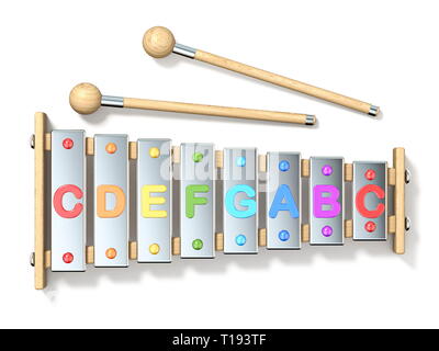 Huit couleurs remarque, une octave xylophone 3D render illustration isolé sur fond blanc Banque D'Images