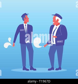 Deux agents de sécurité cigarette vie malsain concept deux hommes en uniforme ayant briser ensemble homme plein de personnages de dessins animés Illustration de Vecteur