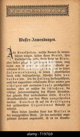 Spécialiste en médecine, livre, naturopathie, 'Rathgeber fuer Gesunde und Kranke' (Compagnon pour la bonne santé et les malades), par Sebastian Kneipp (1821 - 1897), le chapitre sur les traitements de l'eau, Donauwoerth, 1891 Additional-Rights Clearance-Info,--Not-Available Banque D'Images