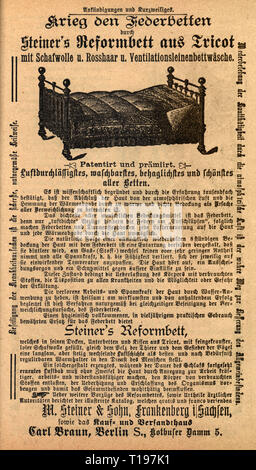 La publicité, mobilier, lit réforme 'M. Steiner & Sohn', Frankenberg, publicité, à partir de : 'Kneipp-Kalender» 1892 (calendrier), Kneipp éditeur : Sebastian Kneipp, deuxième volume, 6e édition, 1892, Kempten, Additional-Rights Clearance-Info-Not-Available- Banque D'Images