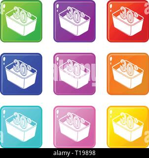 Lavage à la main 30 degrés celsius icons set 9 couleurs Illustration de Vecteur