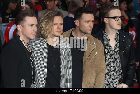 Apr 26, 2016 - Londres, Angleterre, Royaume-Uni - Captain America : Guerre civile European Film Premiere, Vue Westfield - Tapis Rouge photo montre des arrivées : McFly Banque D'Images