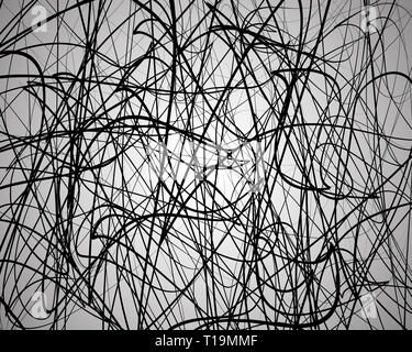Lignes aléatoires, résumé des lignes ondulées. Noir et blanc artistique vector background. Banque D'Images