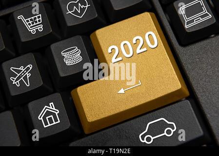 Clavier de l'ordinateur et de l'an 2020-concept. Banque D'Images