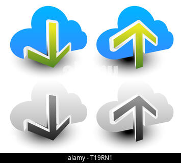 Les nuages avec des flèches. Télécharger, télécharger des icônes. Télécharger, téléchargement sur le cloud. Banque D'Images