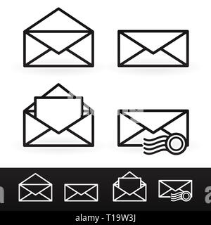 Ensemble de contours lettre, timbre-poste avec des icônes d'e-mail Banque D'Images