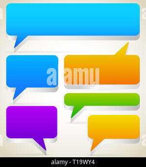 Ensemble de 3d rectangulaire talk, bulles de texte avec un espace blanc. Vecteur. Banque D'Images
